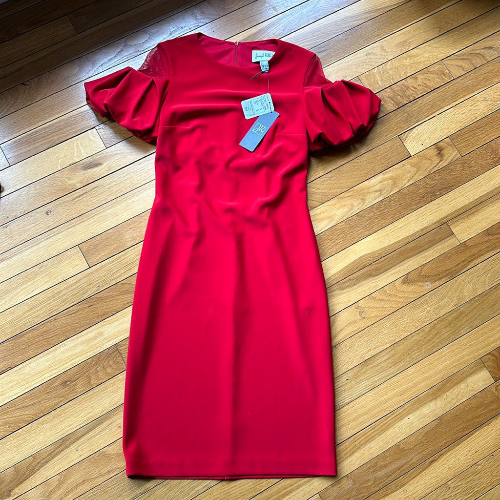 Joseph Ribkoff Flutter Sleeve Sheer Shoulder Dress Size 4 Nwt
